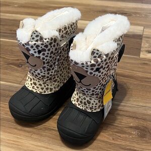 Cat & Jack Leopard Print Kids Waterproof Fur Lined Warmer Boots